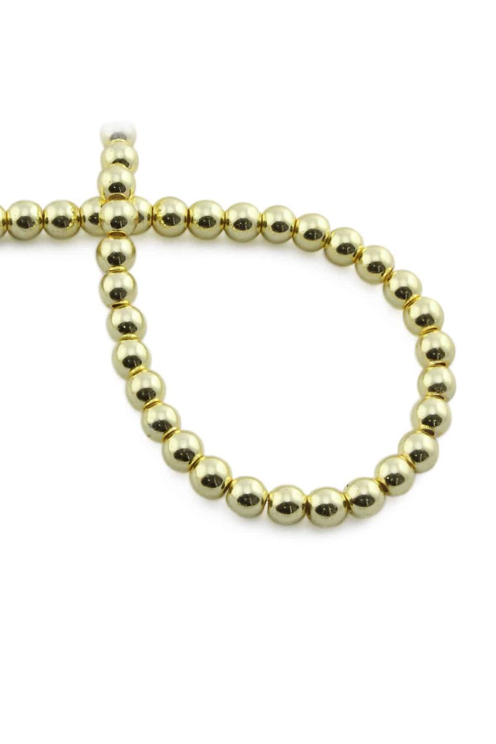Hematite Natural Stone Shiny Gold Yellow Globe Cut 6mm String Of Beads