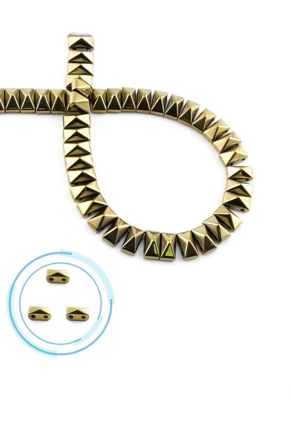 Hematit Taşı Piramit Kesim Parlak Antik Sarı 8x5mm Doğal Taş Dizi