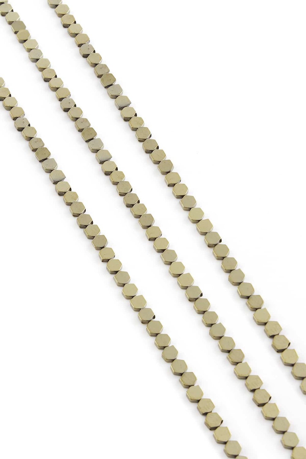 Hematite Natural Stone Shiny Antique Yellow Hexagon Cut 3x3mm String Of Beads