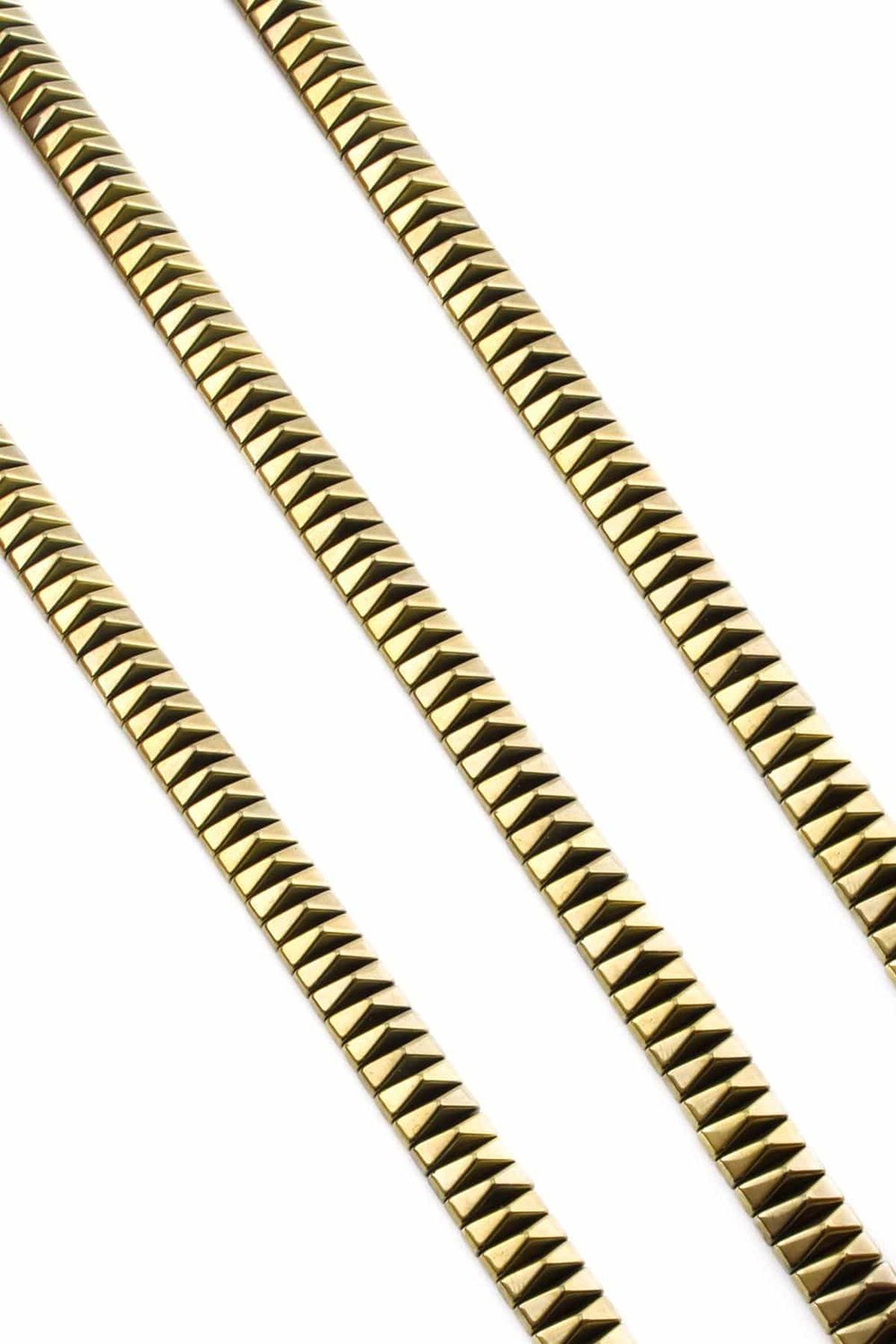 Hematite Natural Stone Shiny Antique Yellow Pyramid Cut Double Hole 8x3mm String Of Beads