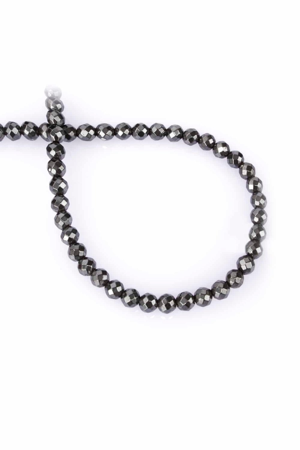 Hematite Natural Stone Shiny Smoked Globe Facet Cut 6mm String Of Beads
