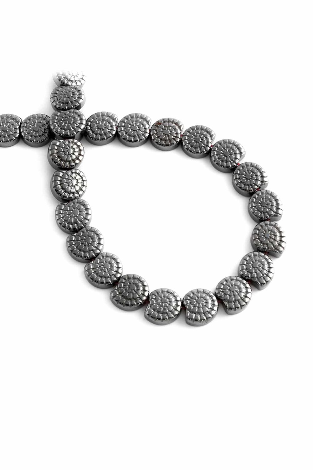 Hematite Natural Stone Shiny Smoked Snail Shell Peel Cut 10mm String Of Beads