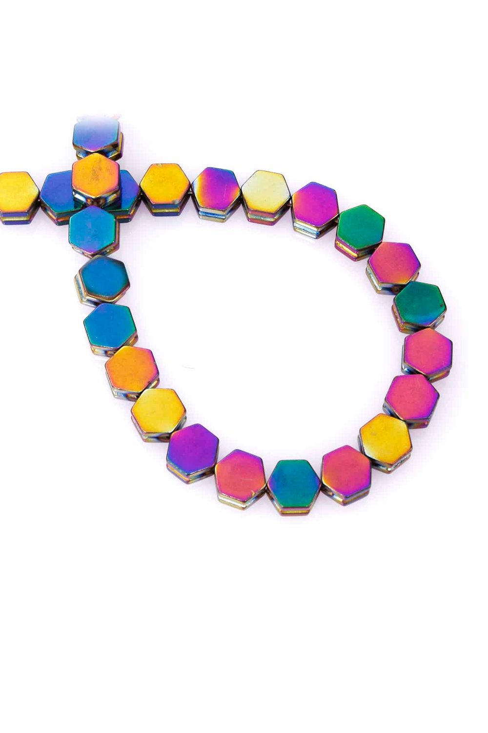 Hematite Natural Stone Shiny Rainbow Hexagon Cut 8x5mm String Of Beads