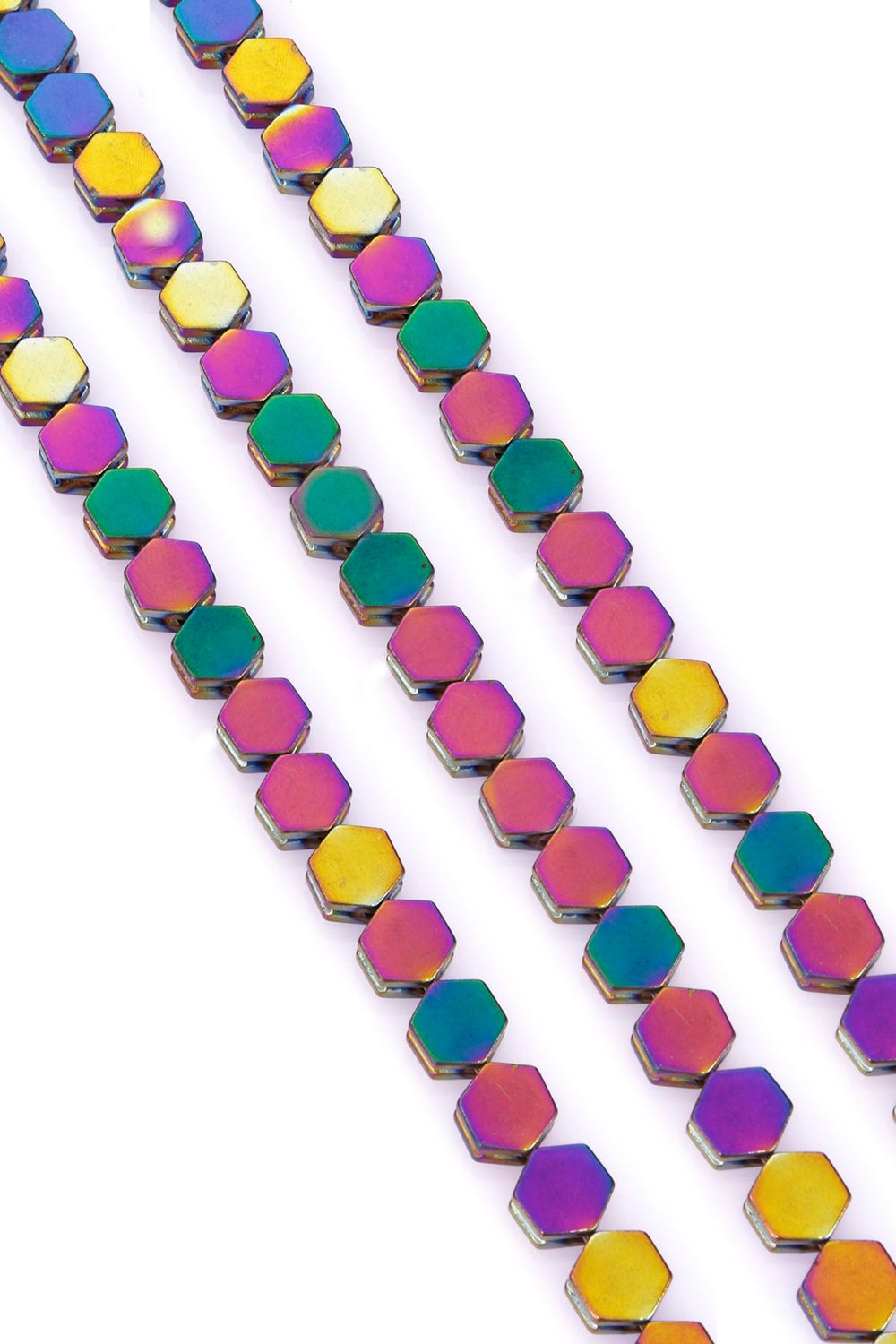 Hematite Natural Stone Shiny Rainbow Hexagon Cut 8x5mm String Of Beads