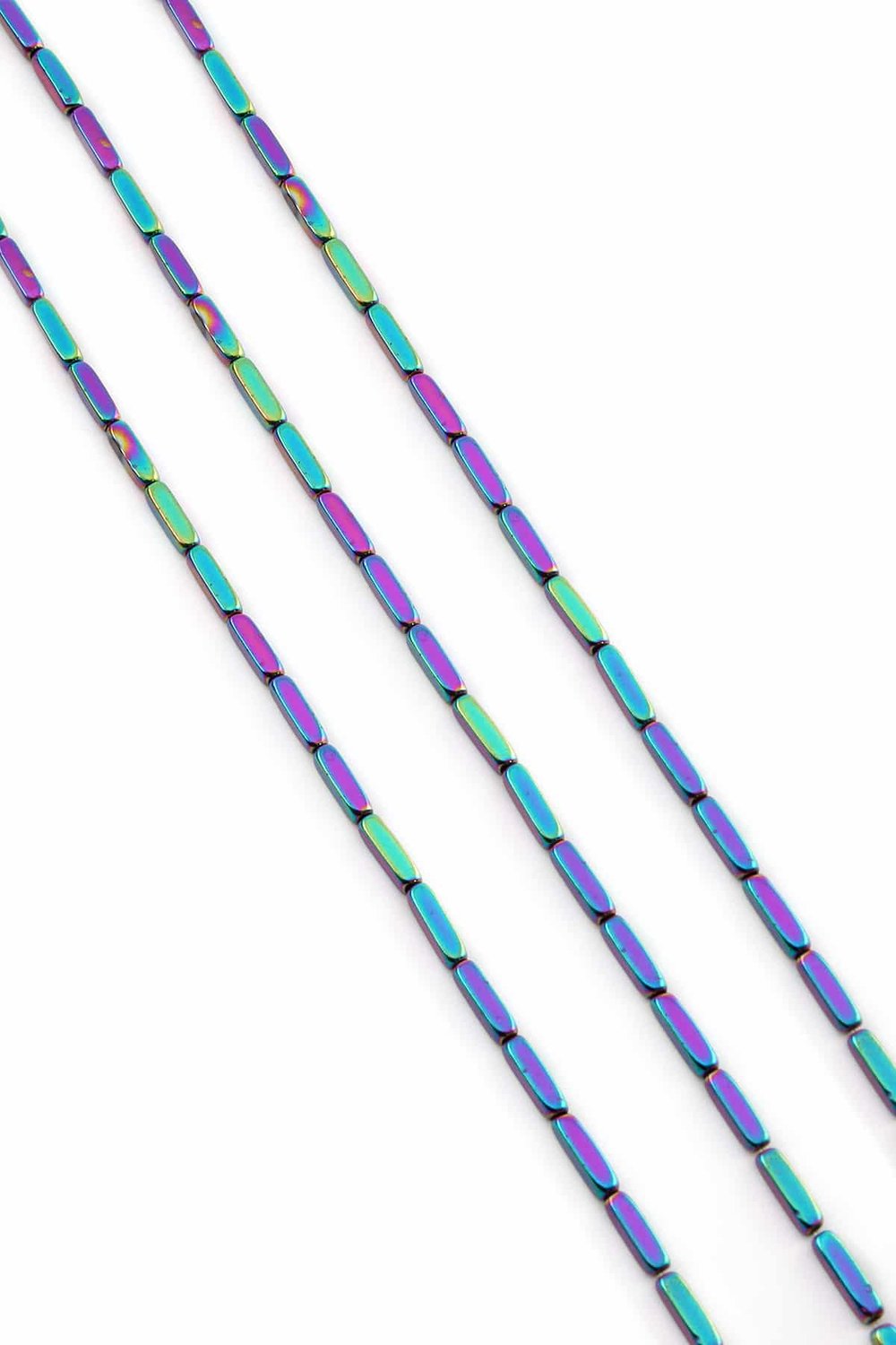 Hematite Natural Stone Shiny Rainbow Dished Rectangular 2x8mm String Of Beads