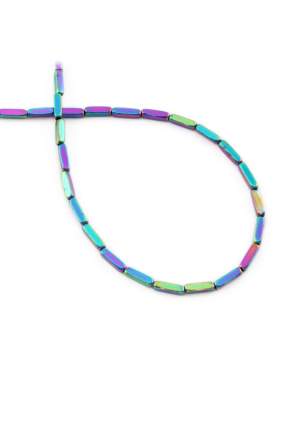 Hematite Natural Stone Shiny Rainbow Dished Rectangular 2x8mm String Of Beads