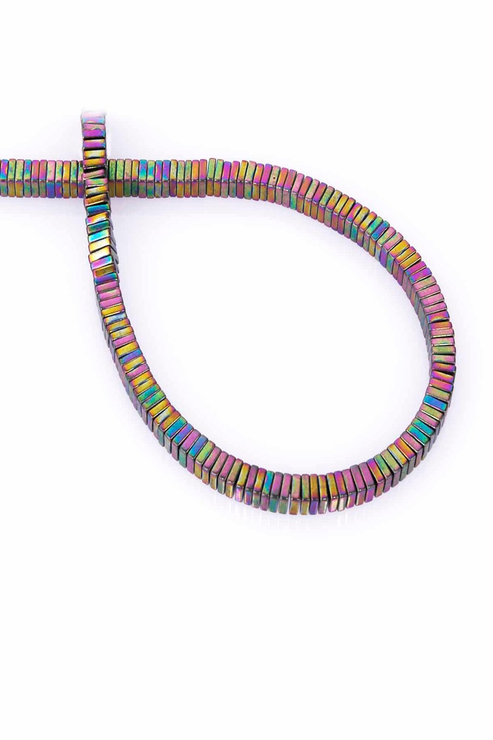 Hematite Natural Stone Shiny Rainbow Square Dore Cut 4x1mm String Of Beads