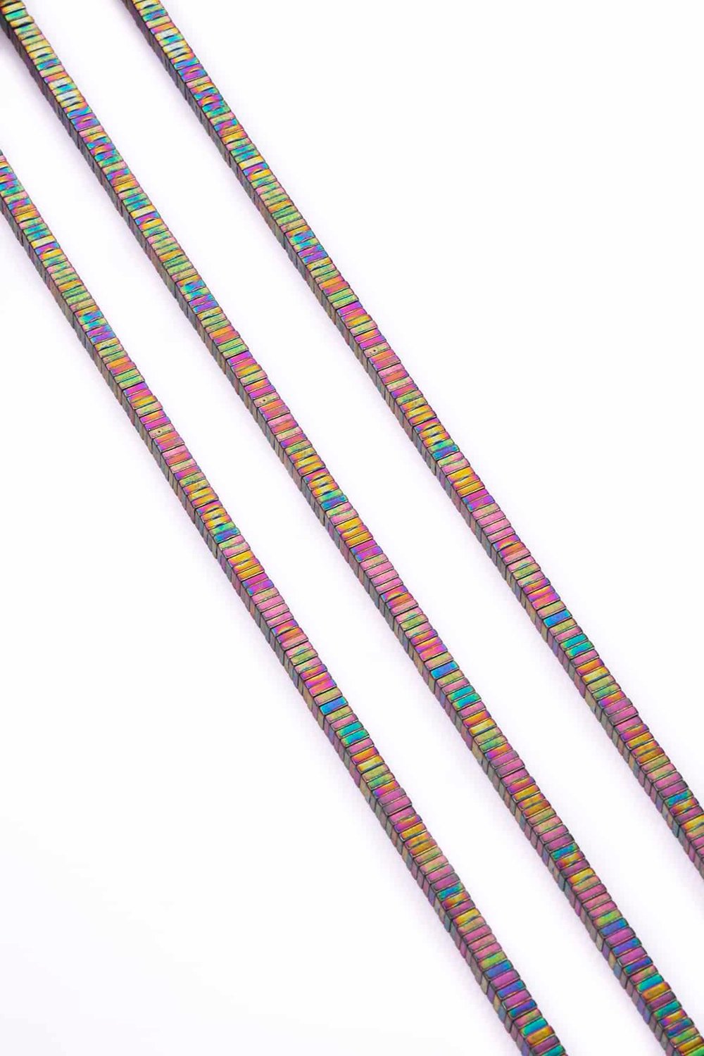 Hematite Natural Stone Shiny Rainbow Square Dore Cut 4x1mm String Of Beads