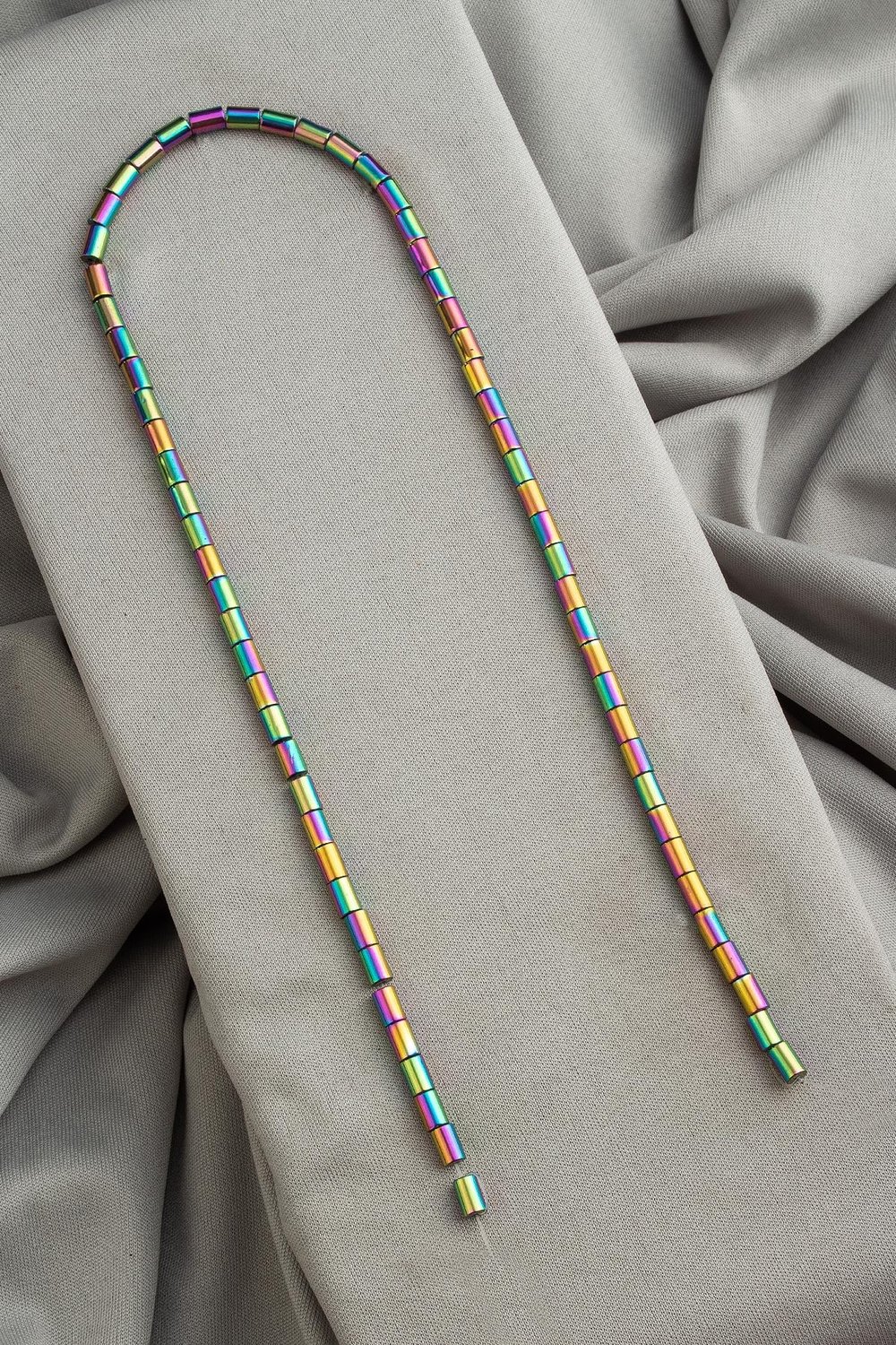 Hematit Doğal Taş Parlak Gökkuşağı Silindir Kesim 4x6mm Dizi