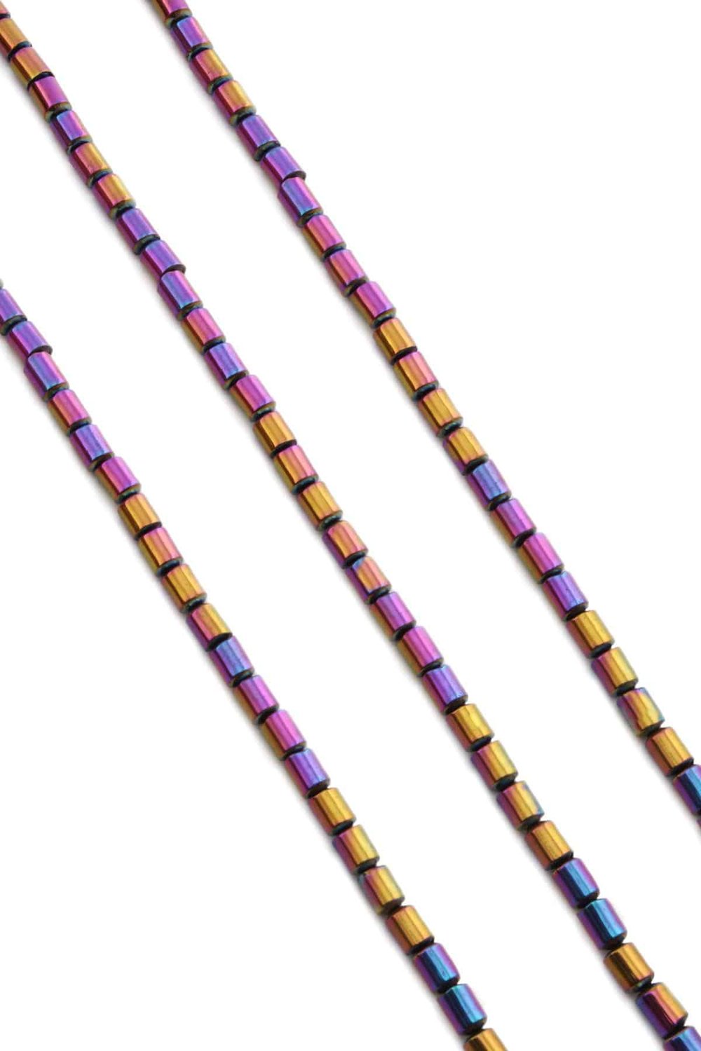 Hematite Natural Stone Shiny Rainbow Cylinder Cut 4x6mm String Of Beads