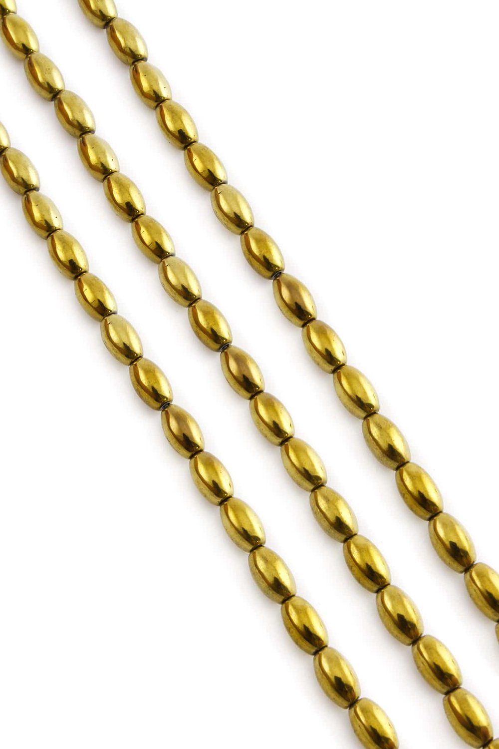 Hematite Natural Stone Shiny Gold Barley Cut 5x8mm String Of Beads