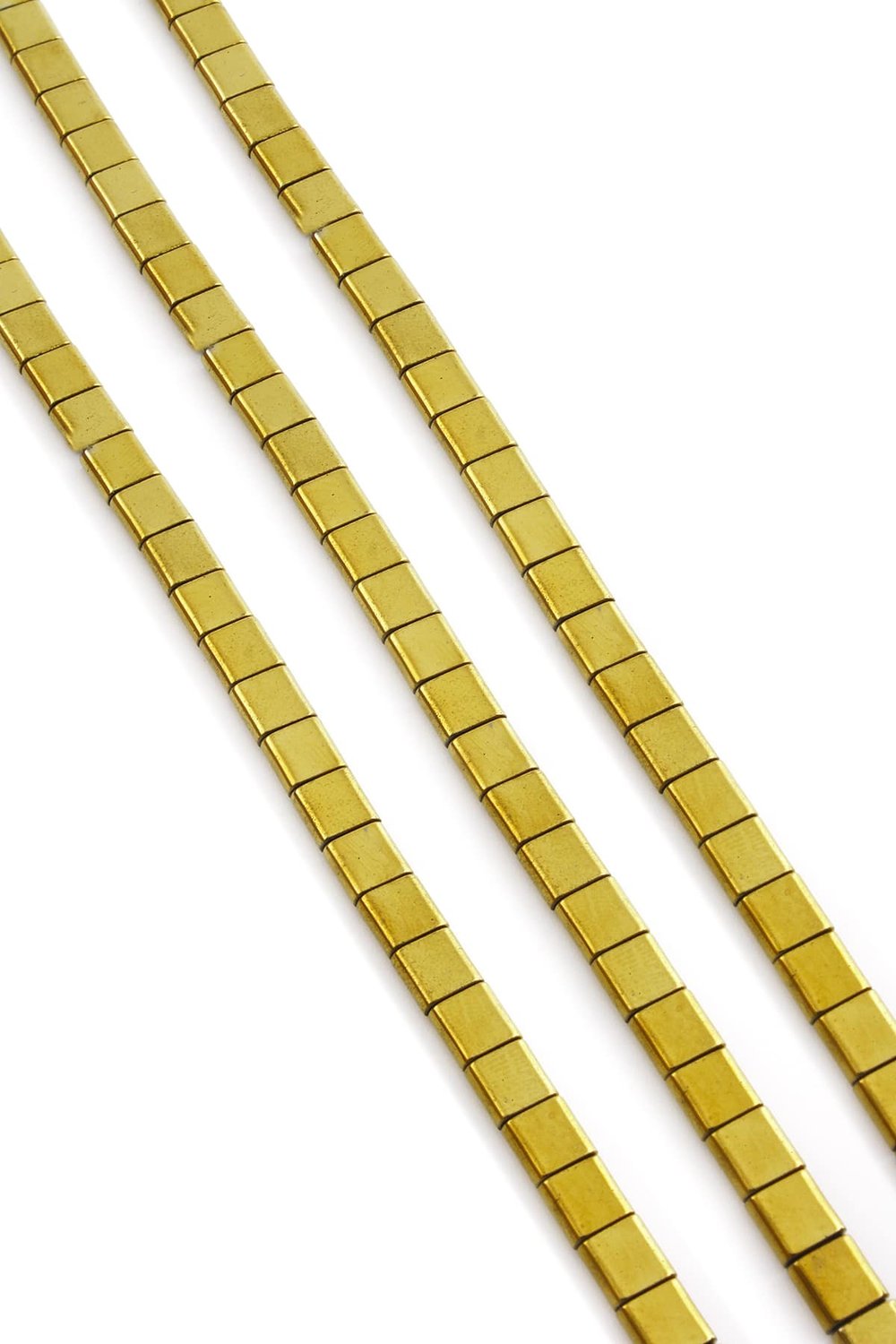 Hematite Natural Stone Shiny Gold Square Cut Double Hole 6x6mm String Of Beads