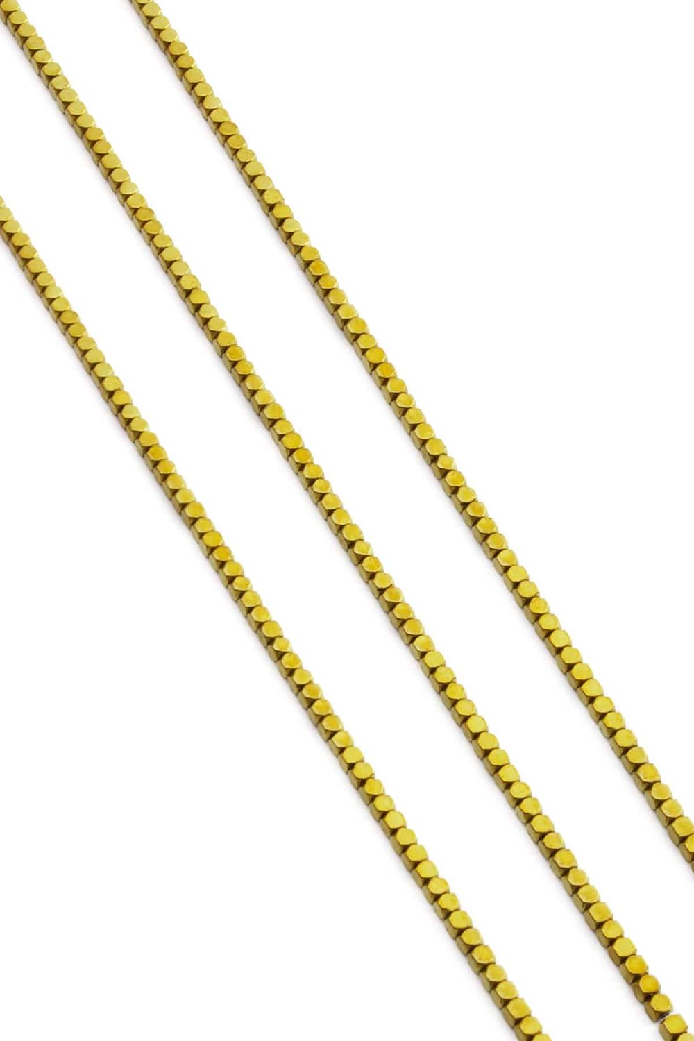 Hematite Stone Cube-Cut Shiny Gold 2x2mm Bead Strand