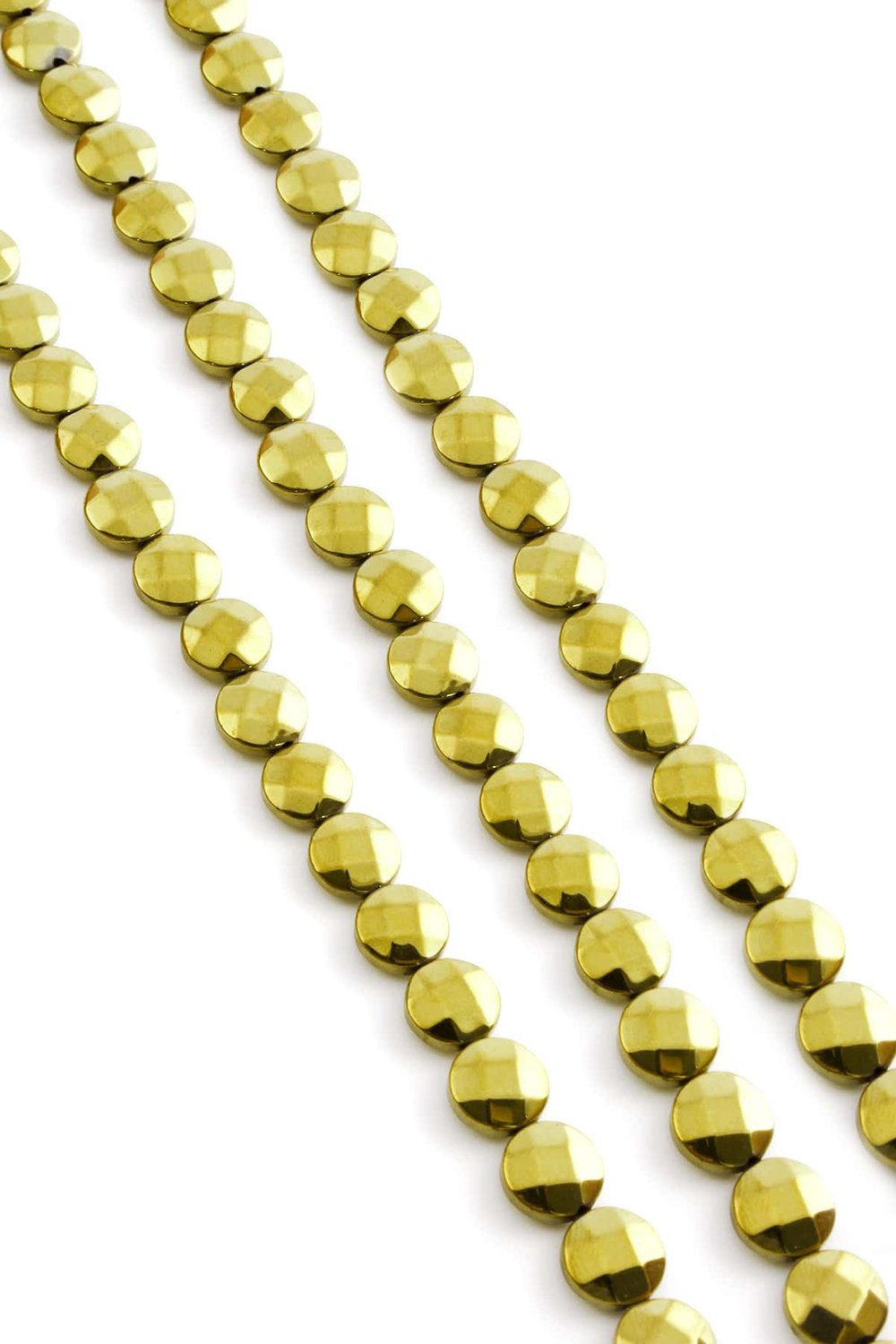 Hematit Taşı Daire Kesim Parlak Gold 8mm Doğal Taş Dizi