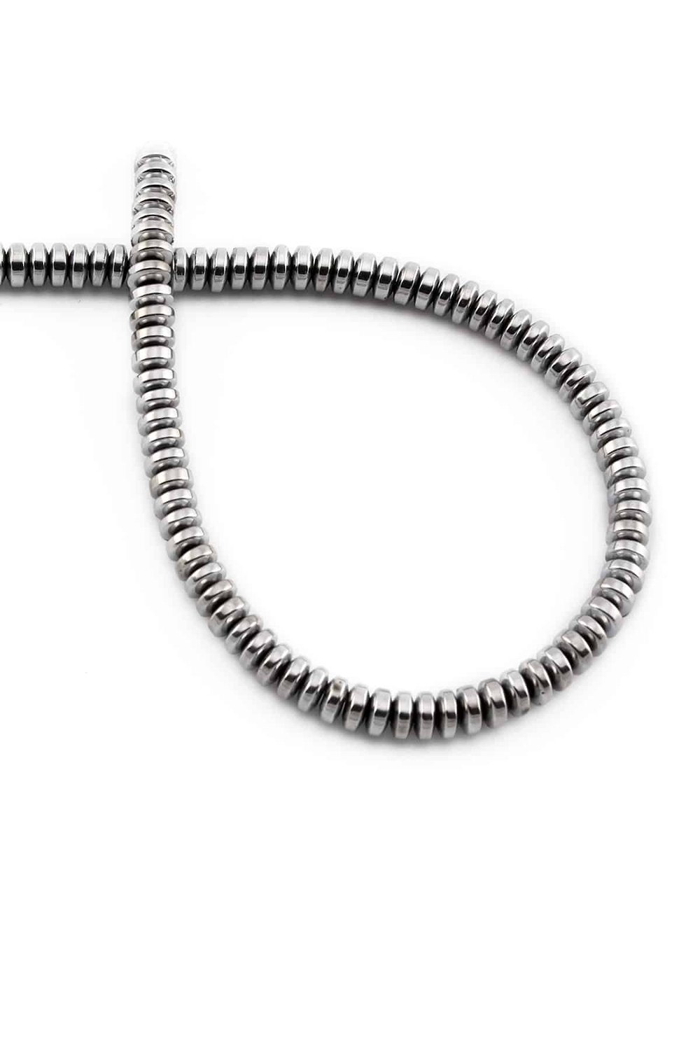 Hematite Stone Rondelle-Cut Shiny Silver 4x2mm Bead Strand