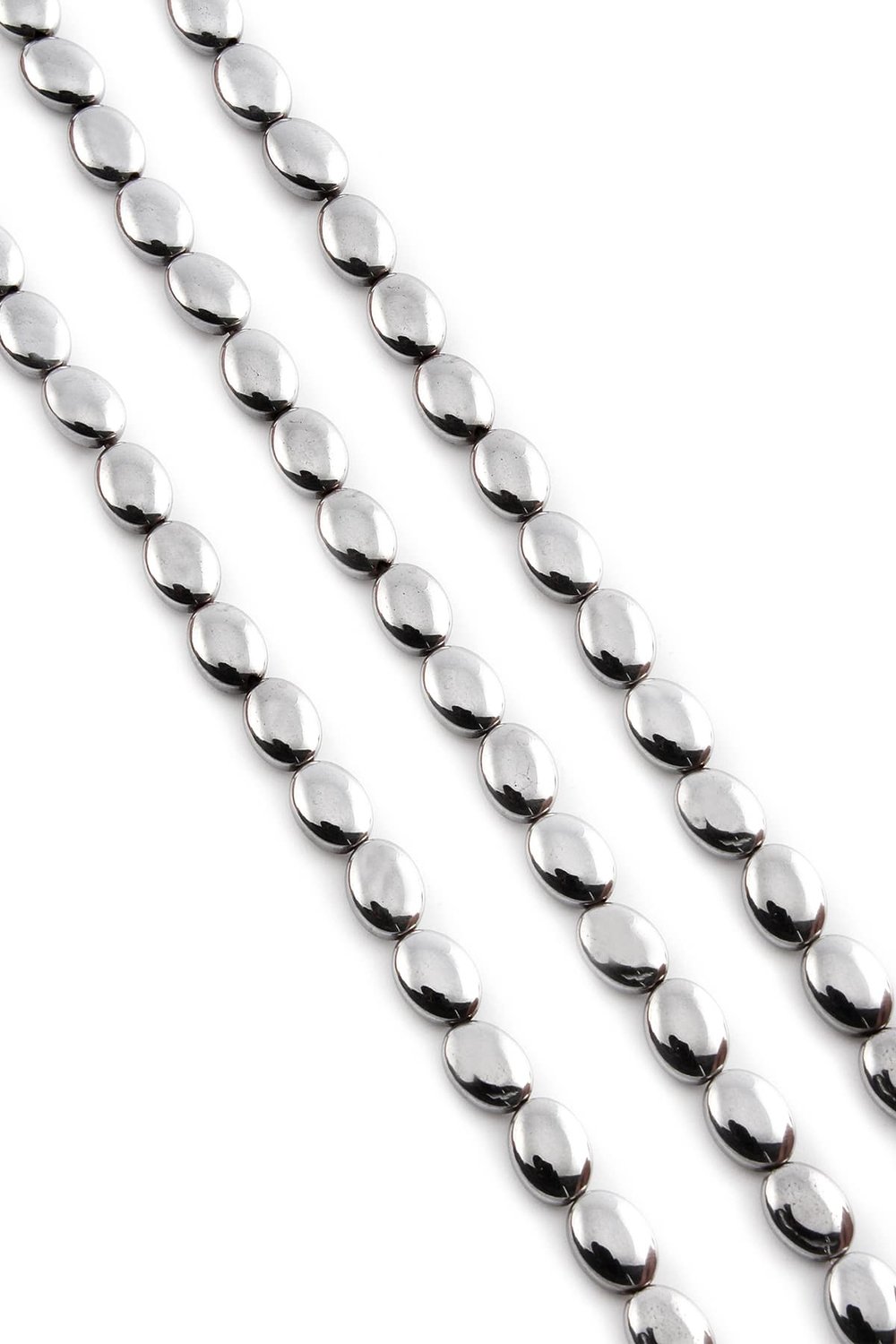 Hematit Taşı Bombeli Kesim Parlak Gümüş 6x8mm Doğal Taş Dizi