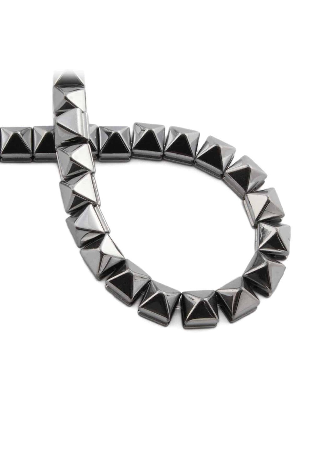 Hematite Natural Stone Shiny Cylinder Pyramid Cut 8x8mm String Of Beads