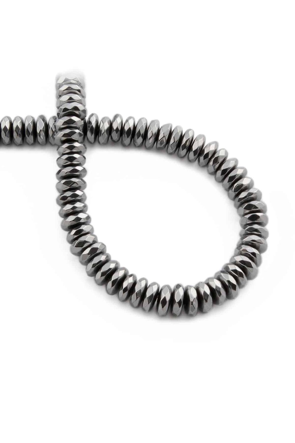 Hematit Taşı Fasetli Kesim Parlak Gümüş 8x3mm Doğal Taş Dizi