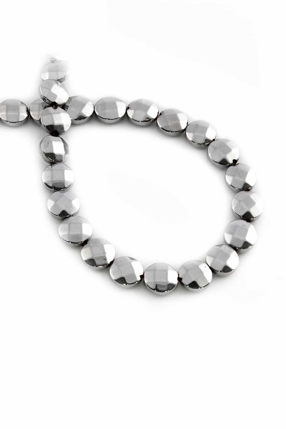 Hematite Natural Stone Shiny Cylinder Round Dished Facet Cut 8mm String Of Beads