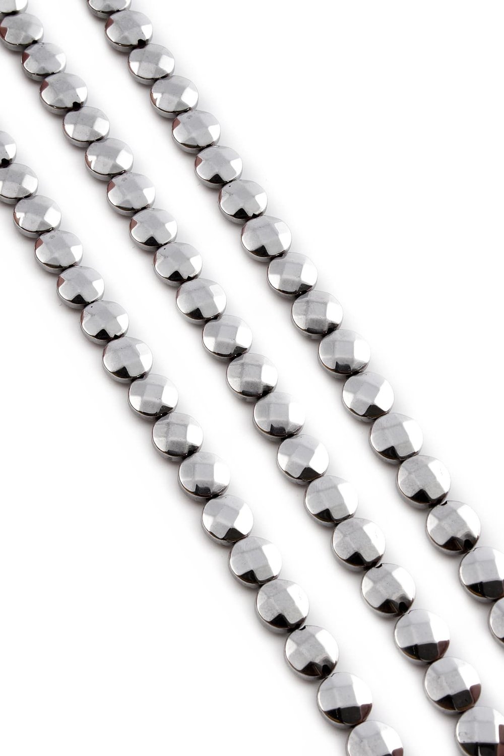 Hematite Natural Stone Shiny Cylinder Round Dished Facet Cut 8mm String Of Beads