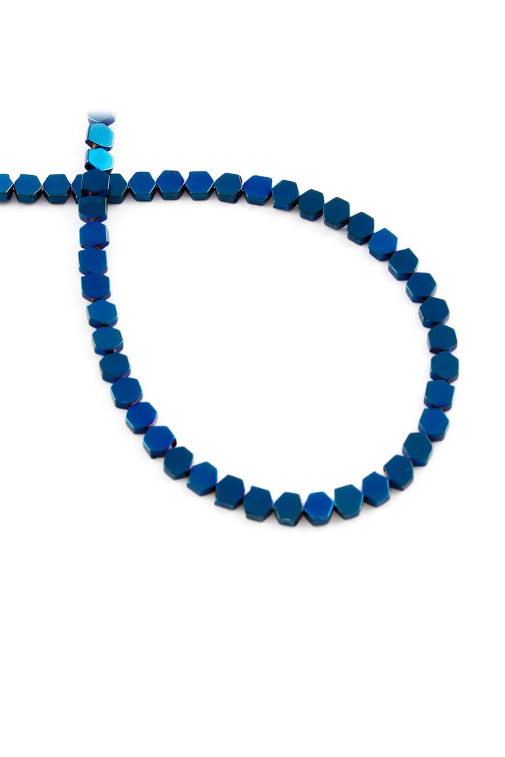 Hematite Natural Stone Shiny Blue Hexagon Cut 3x3mm String Of Beads