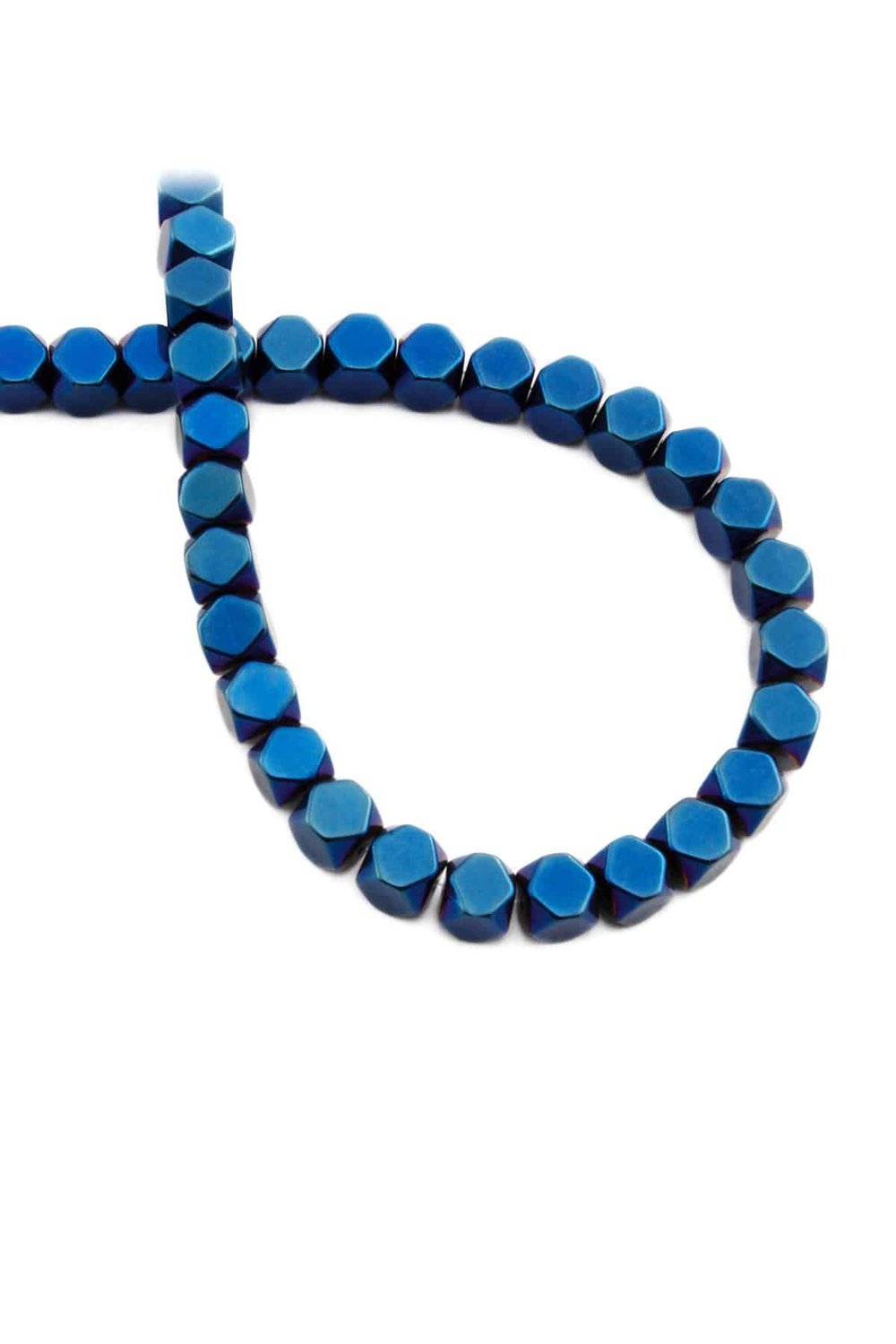Hematite Natural Stone Shiny Blue Cube Cut 6x6mm String Of Beads