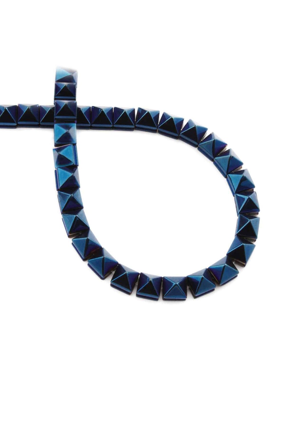 Hematite Natural Stone Shiny Blue Pyramid Cut 6x6mm String Of Beads