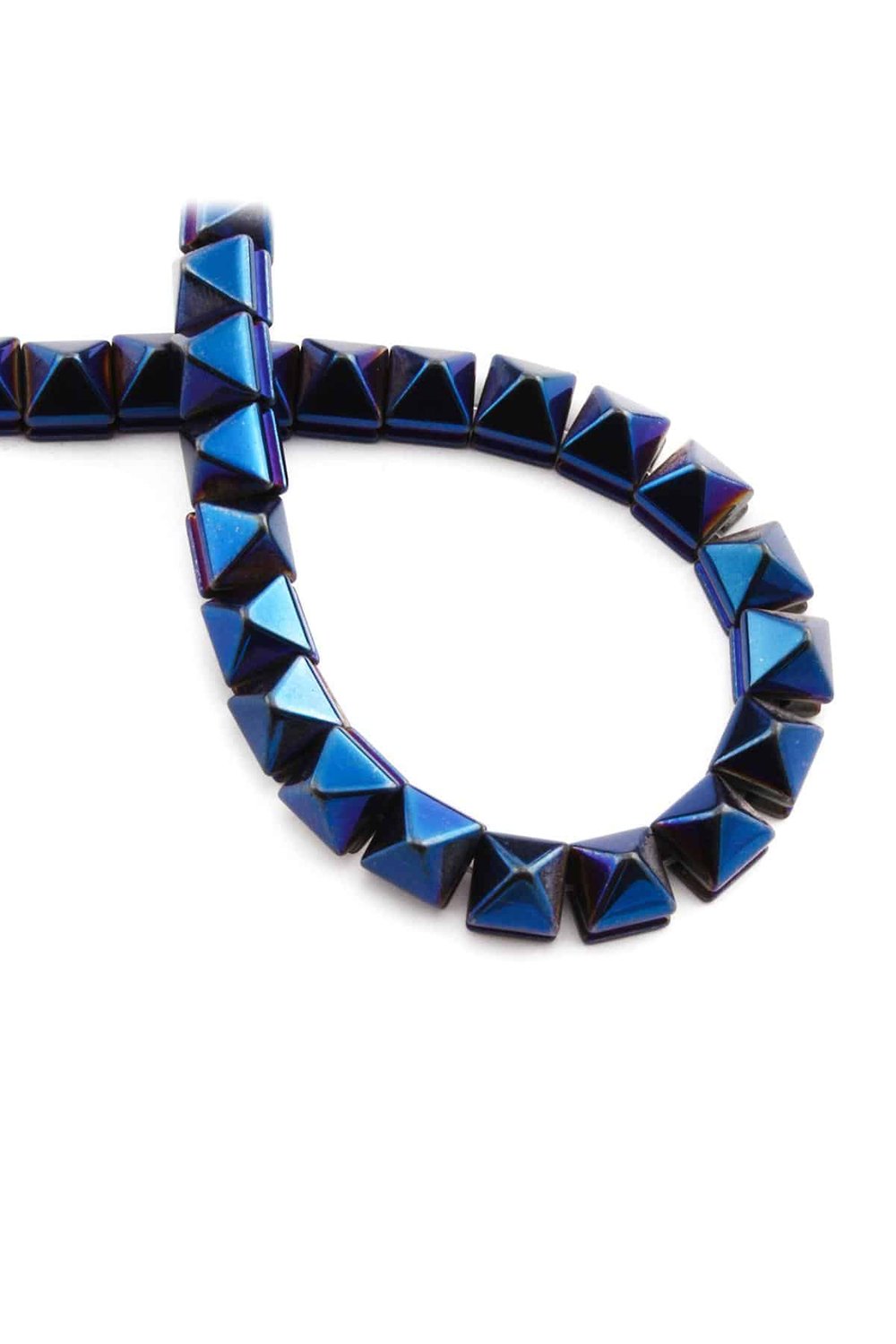 Hematite Natural Stone Shiny Blue Pyramid Cut 8x8x8mm String Of Beads