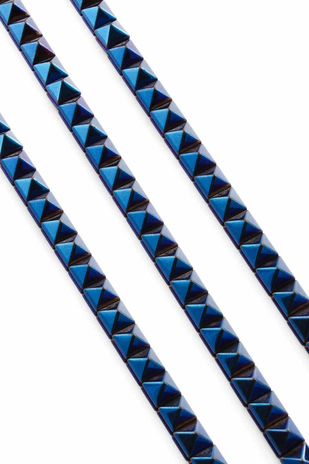 Hematite Natural Stone Shiny Blue Pyramid Cut 8x8x8mm String Of Beads