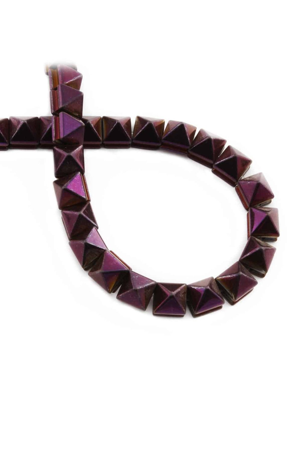 Hematite Natural Stone Shiny Purple Pyramid Cut 8x8x8mm String Of Beads