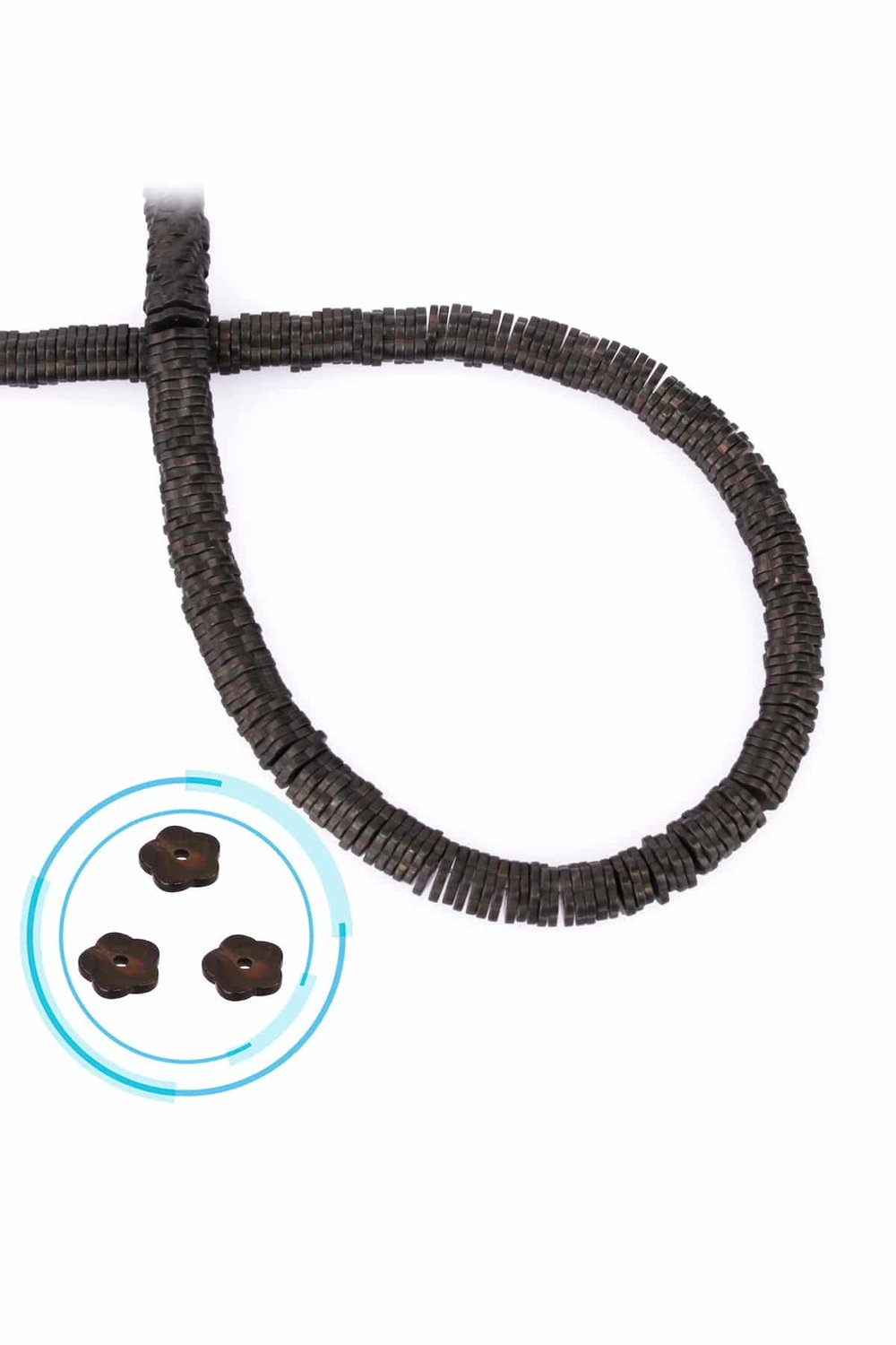 Hematit Taşı Papatya Rondela Kesim Mat Siyah 6x1mm Doğal Taş Dizi