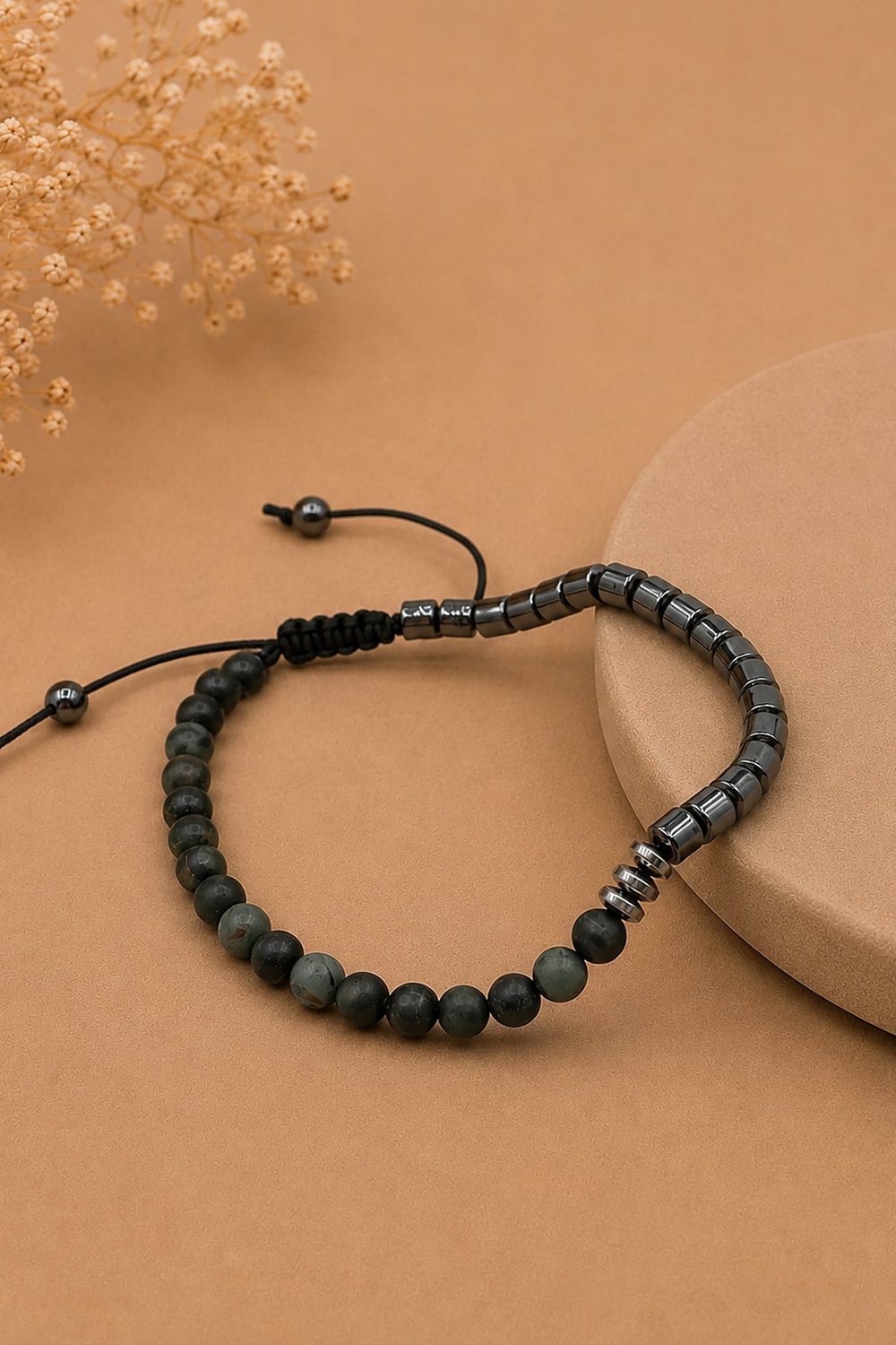 Hematit- Jasper Doğal Taş Küre Kesim Yeşil 6 mm  Makrome Bileklik