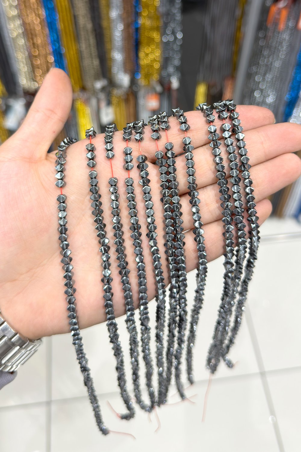 Hematite Stone 4x4mm Special-Cut Bead Strand
