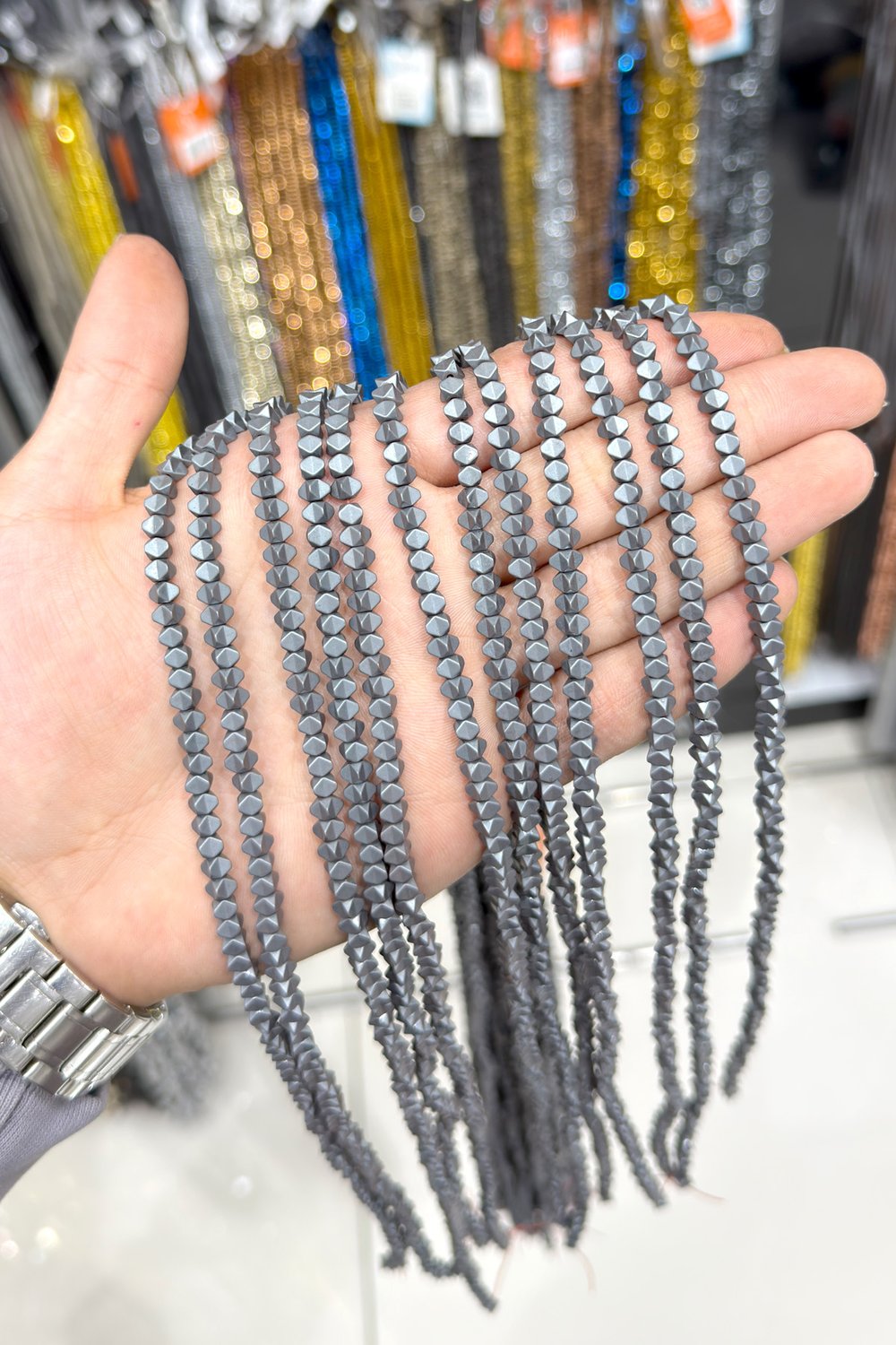 Hematite Stone 4x4mm Special-Cut Bead Strand