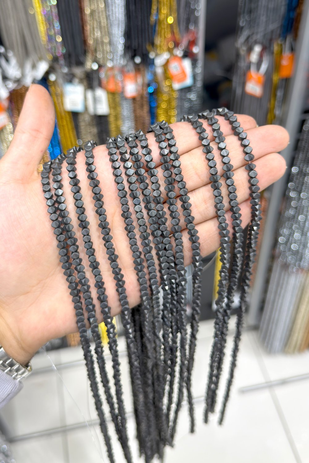 Hematite Stone 4x4mm Special-Cut Bead Strand