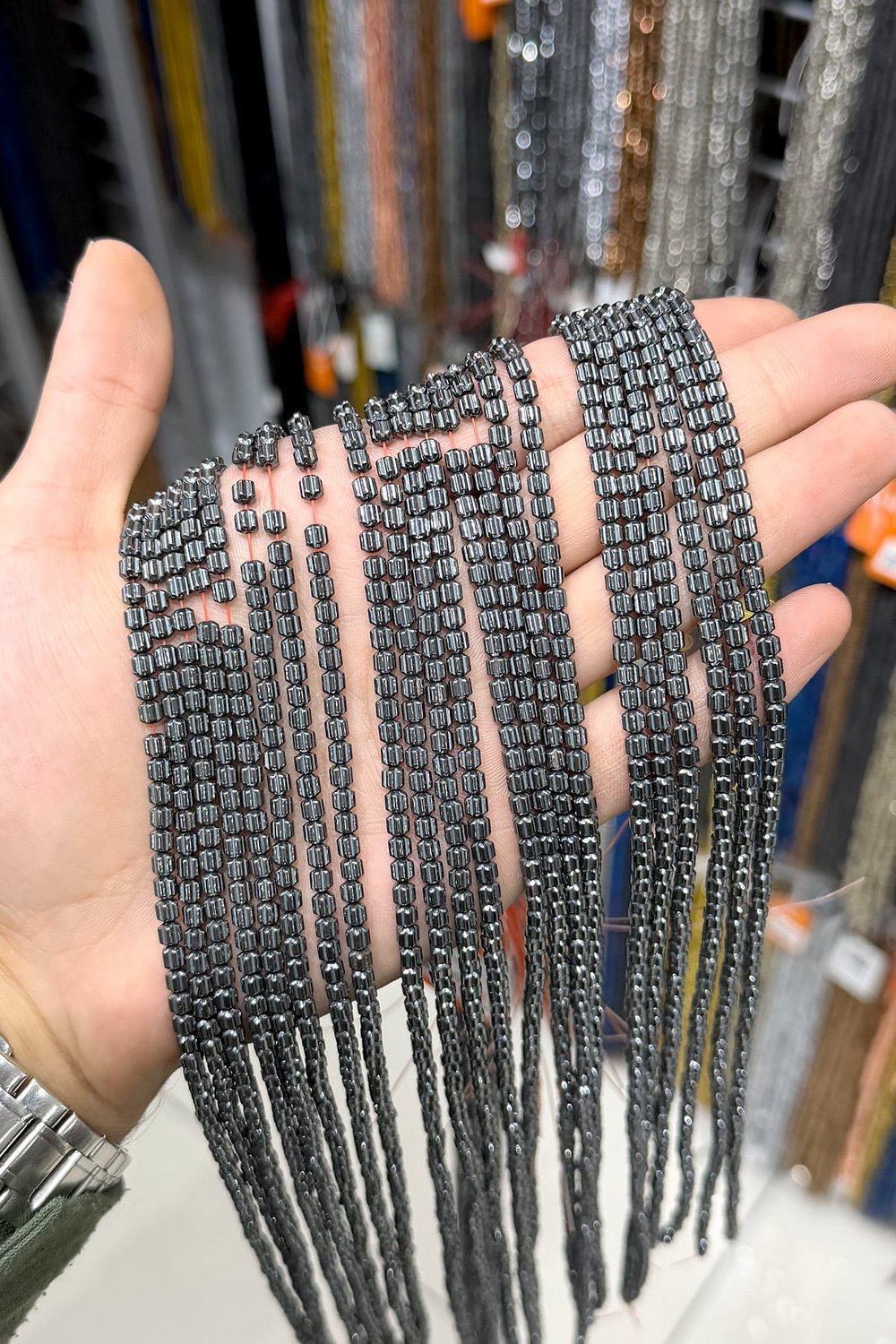 Hematite Stone 4x4mm Cylindrical-Cut Bead Strand