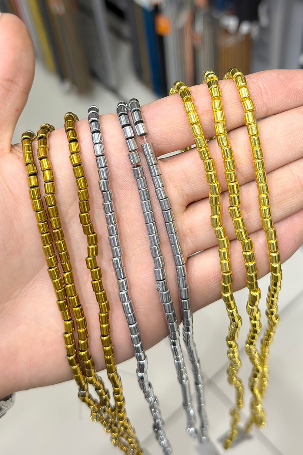 Hematite Stone 4x4mm Cylindrical-Cut Bead Strand