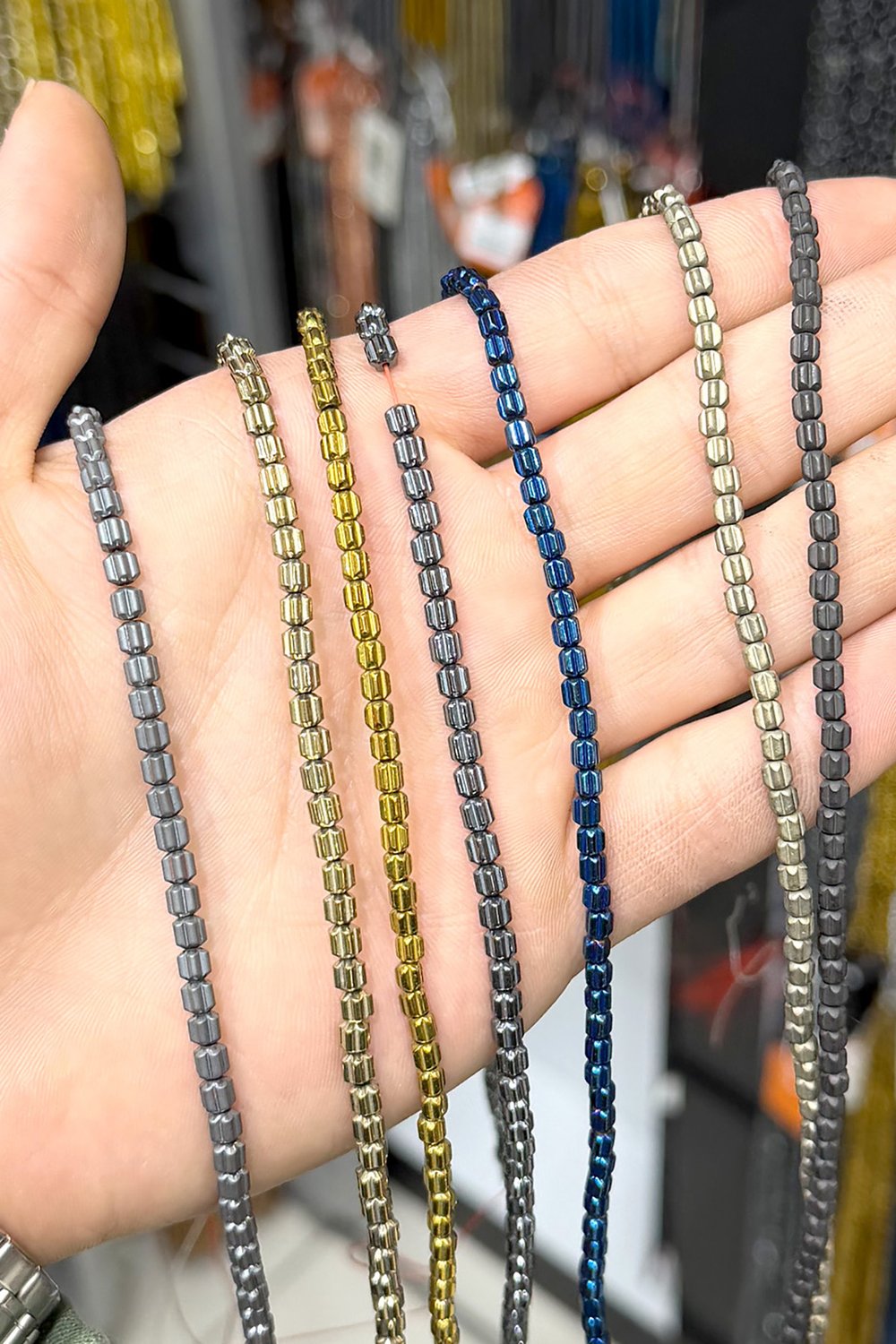 Hematite Stone 4x4mm Cylindrical-Cut Bead Strand