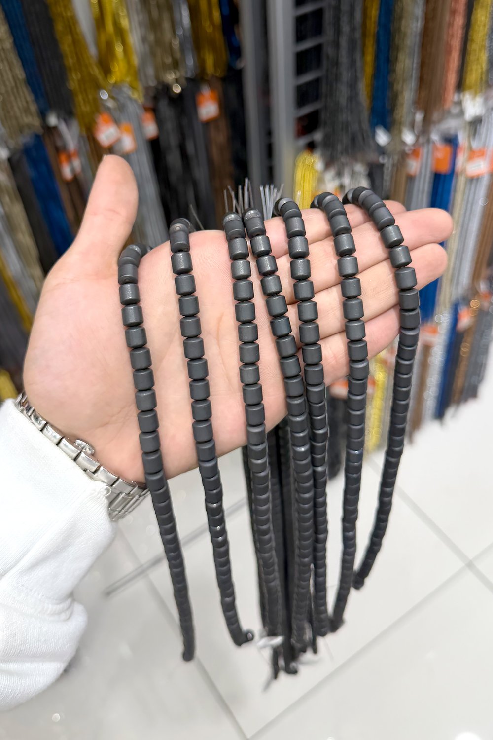 Hematit Taşı 8x8mm- Mat Siyah Doğal Taş Dizi