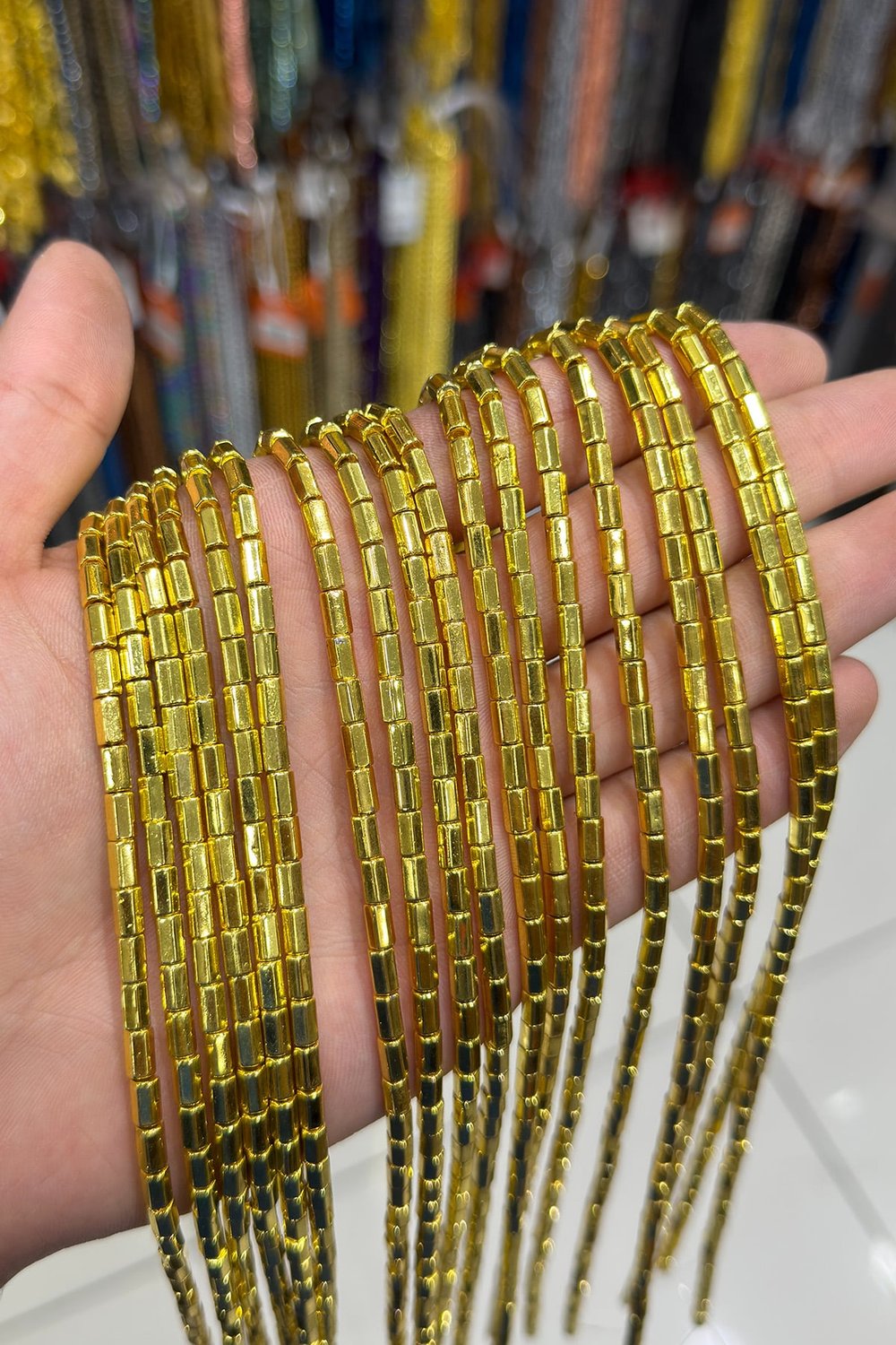 Hematit Taşı Altıgen Kesim Altın Sarı 4x6mm Doğal Taş Dizi