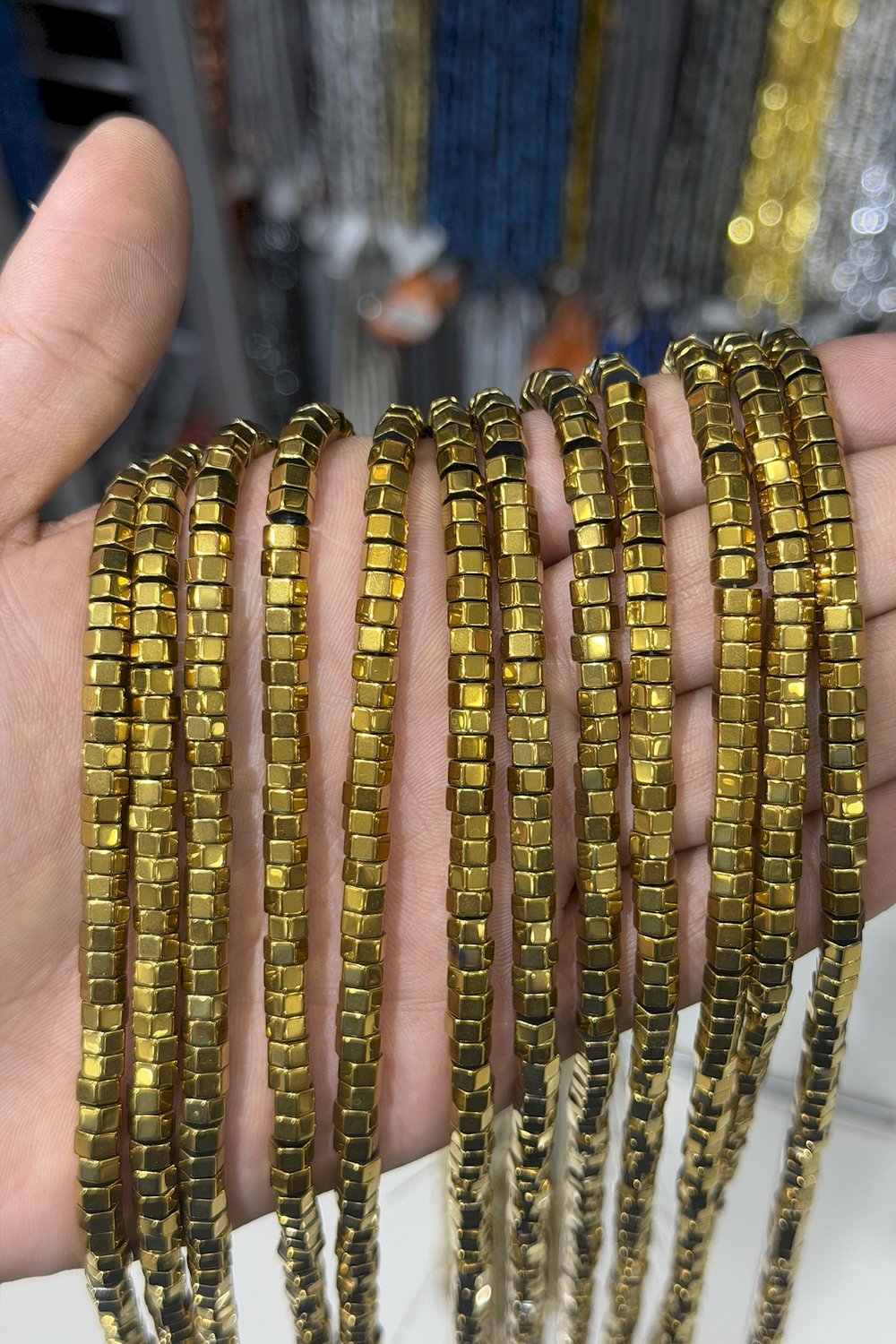 Hematit Taşı Altıgen Kesim Parlak Gold 6x3mm Doğal Taş Dizi