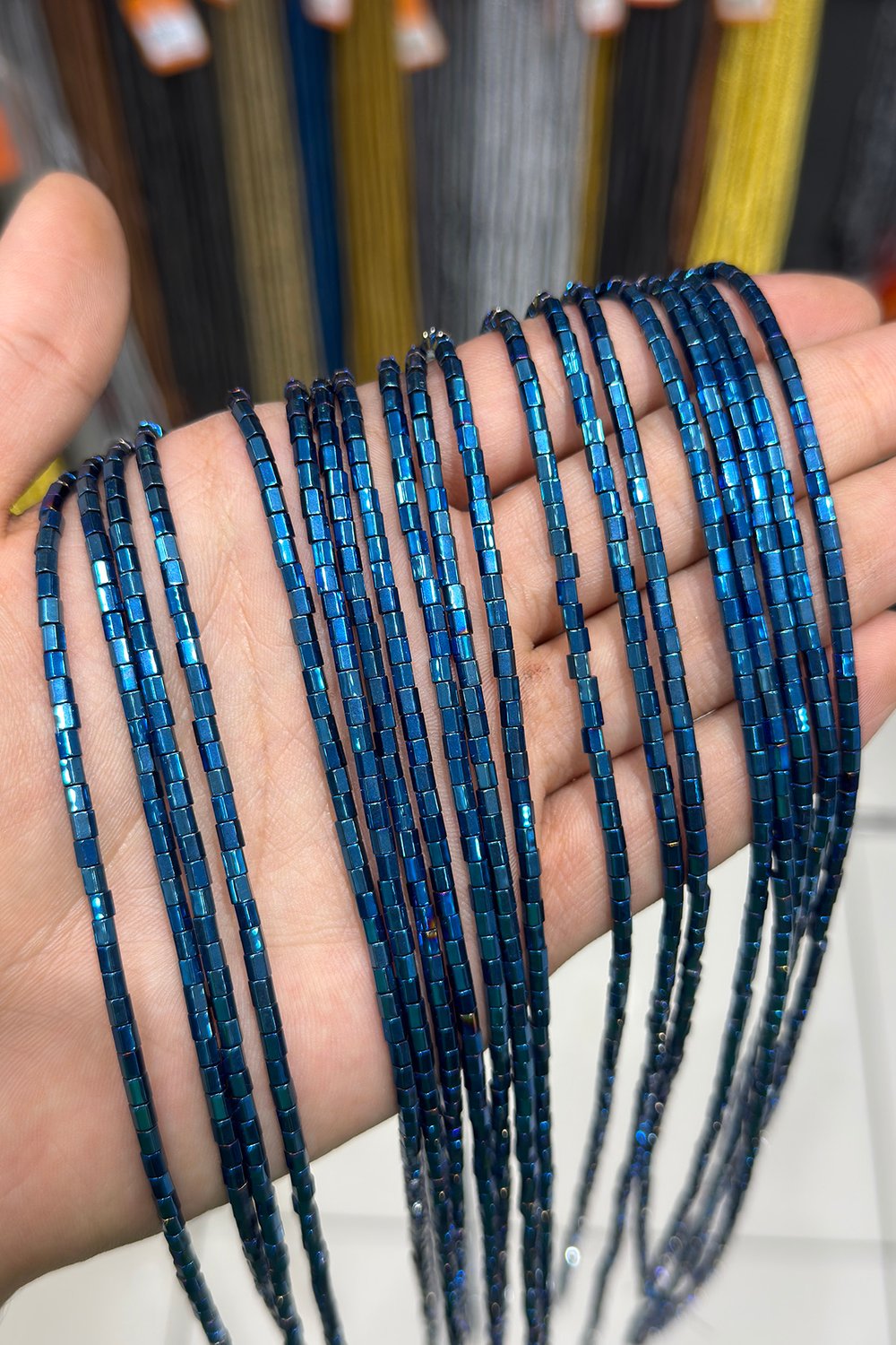 Hematit Taşı Altıgen Kesim Parlak Mavi 3x3mm Doğal Taş Dizi