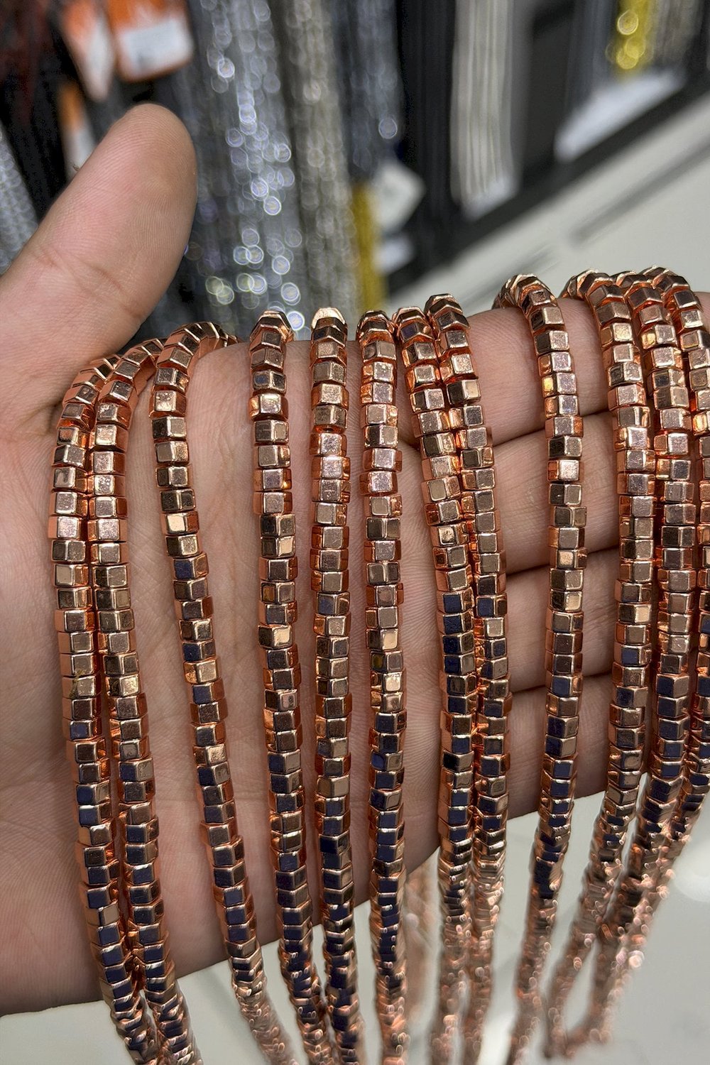 Hematit Taşı Altıgen Kesim Parlak Roz 6x3mm Doğal Taş Dizi