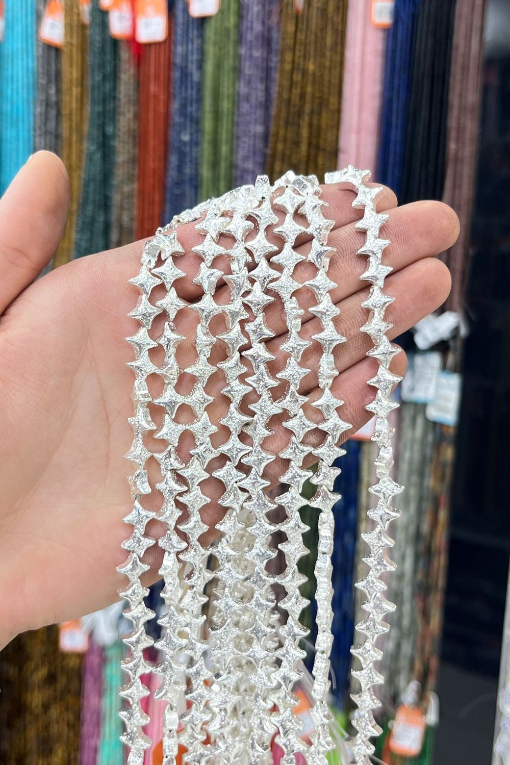 Hematit Taşı Amorf Yıldız Kesim 8x8mm-Pütürlü Gümüş Doğal Taş Dizi