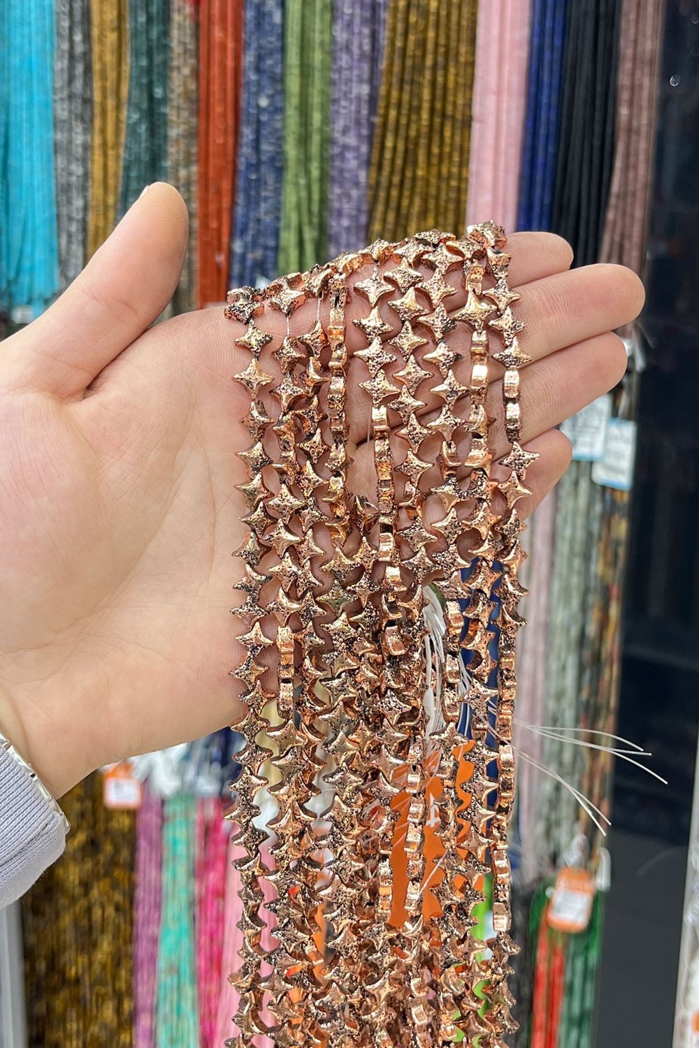 Hematit Taşı Amorf Yıldız Kesim 8x8mm-Pütürlü Antik Bakır Doğal Taş Dizi