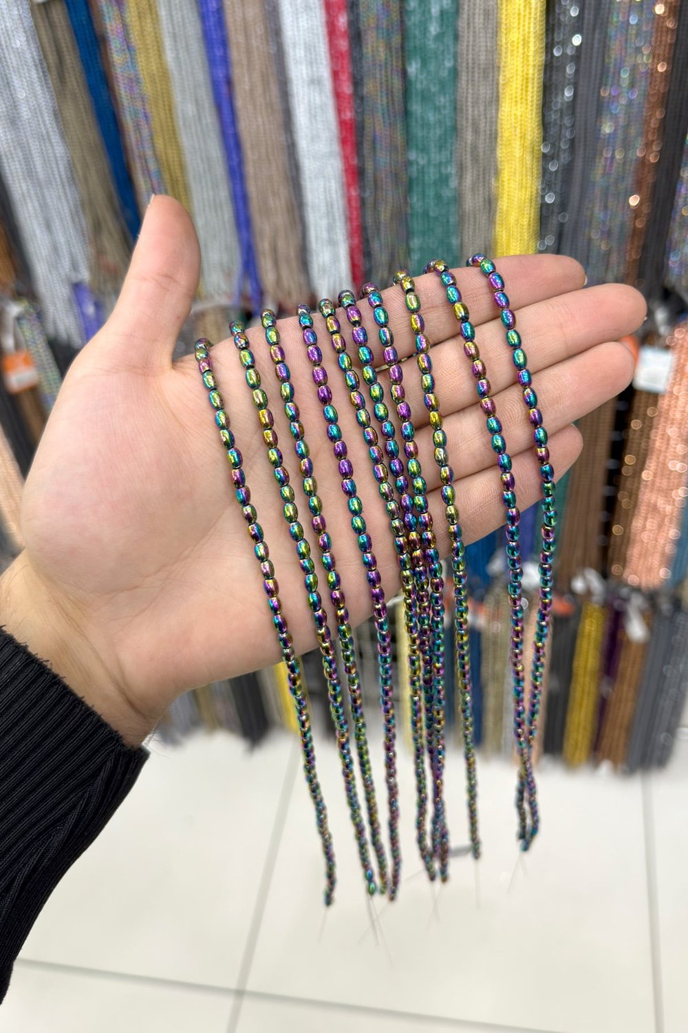 Hematit Taşı Arpa Kesim Parlak Gökkuşağı 4x6mm Doğal Taş Dizi