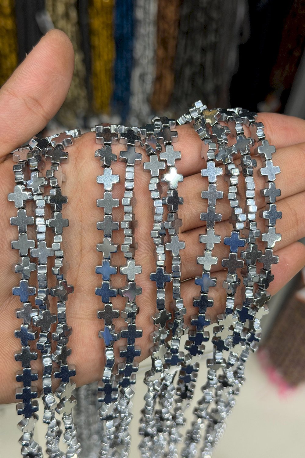Hematit Taşı Artı Kesim Parlak Gümüş 8x8mm Doğal Taş Dizi