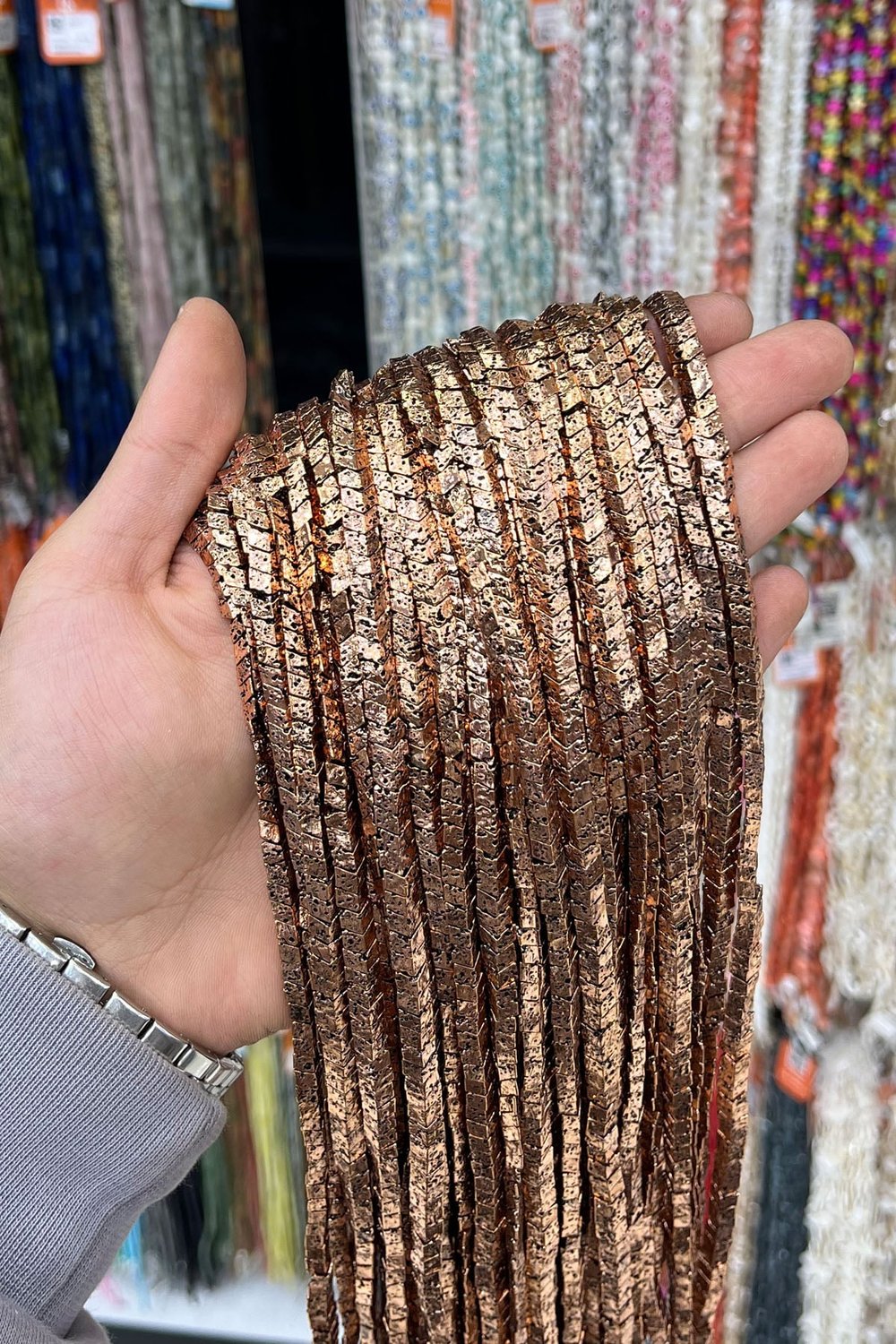 Hematit Taşı Bombeli Çavuş Kesim Antik Bakır 6x3mm Doğal Taş Dizi