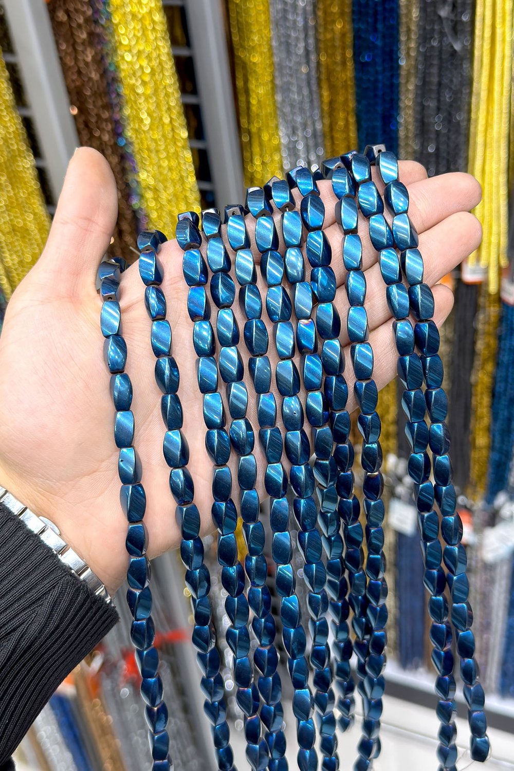 Hematit Taşı Burgulu Kesim Parlak Mavi 6x12mm Doğal Taş Dizi