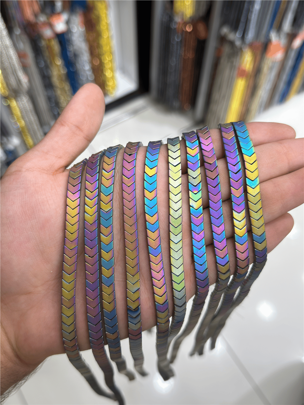 Hematit Taşı Çavuş Kesim Mat Gökkuşağı 6x3mm Doğal Taş Dizi